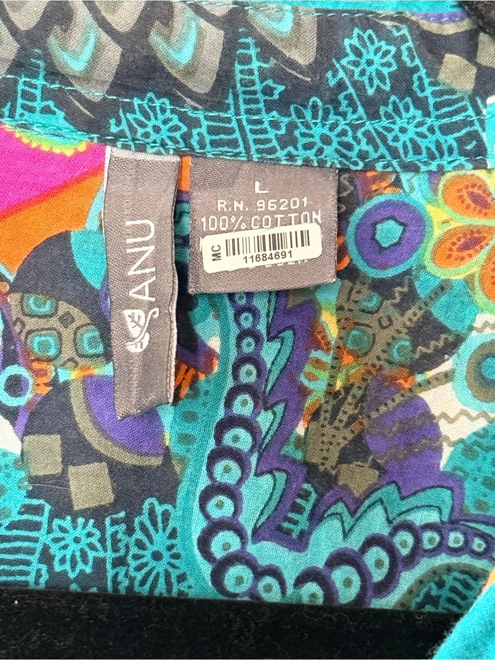 ANU by Natural Vibrant Turquoise embroidered Boho tunic top with pockets - Picture 5 of 8